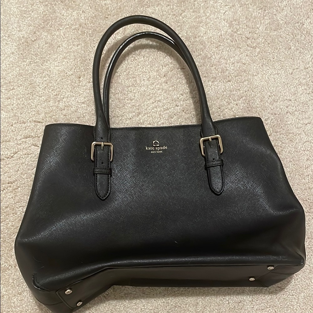 Kate Spade Black Structured Tote with Silver Hardware